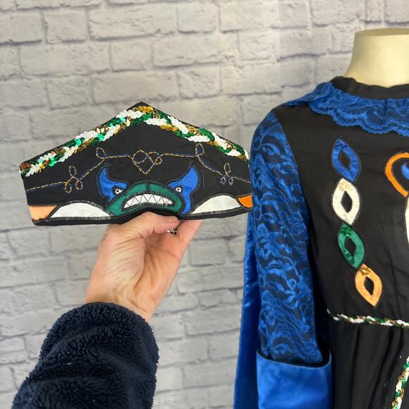 Vintage traditional Irish step dancing dress handmade, black & blue small medium - Picture 12 of 16